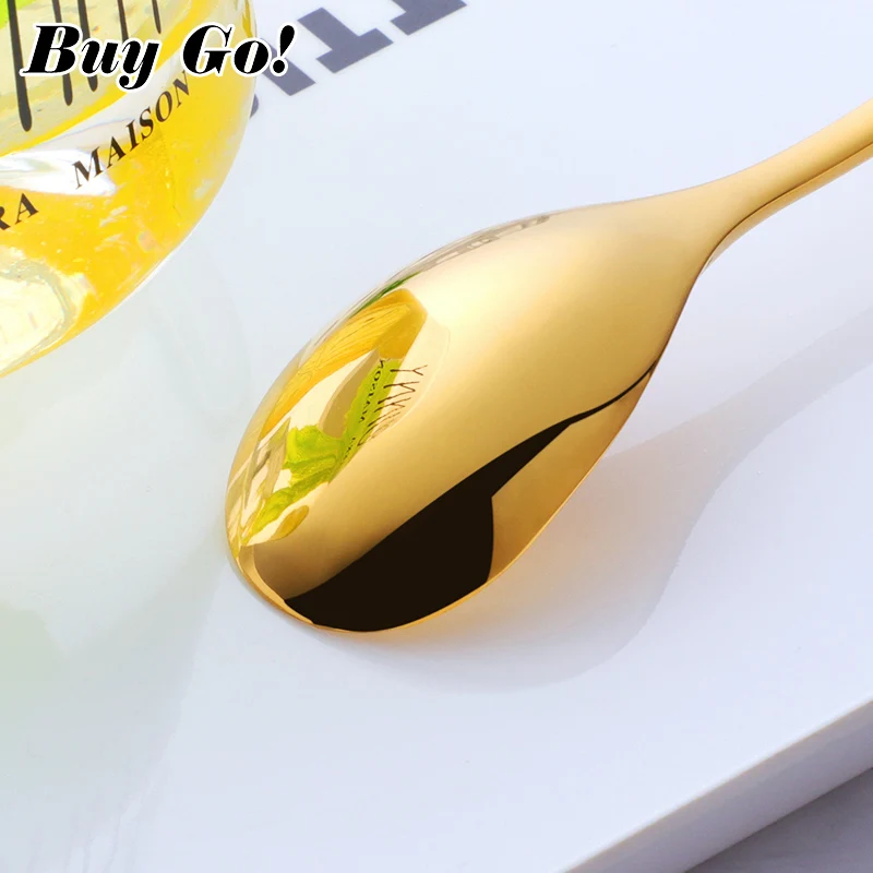 Short Handle Stainless Steel Ice Spoon Colorful Kitchen Cold Drink Fruit Mixing Spoons Coffee Ice Cream Small Dessert Scoop 1PC