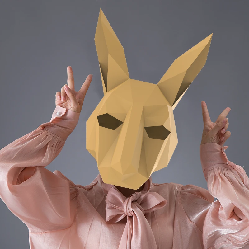 

3D Paper Mold Animal White Rabbit Head Mask Headgear Halloween Cosplay Props Woman Men Party Role Play Dress Up DIY Craft Masks