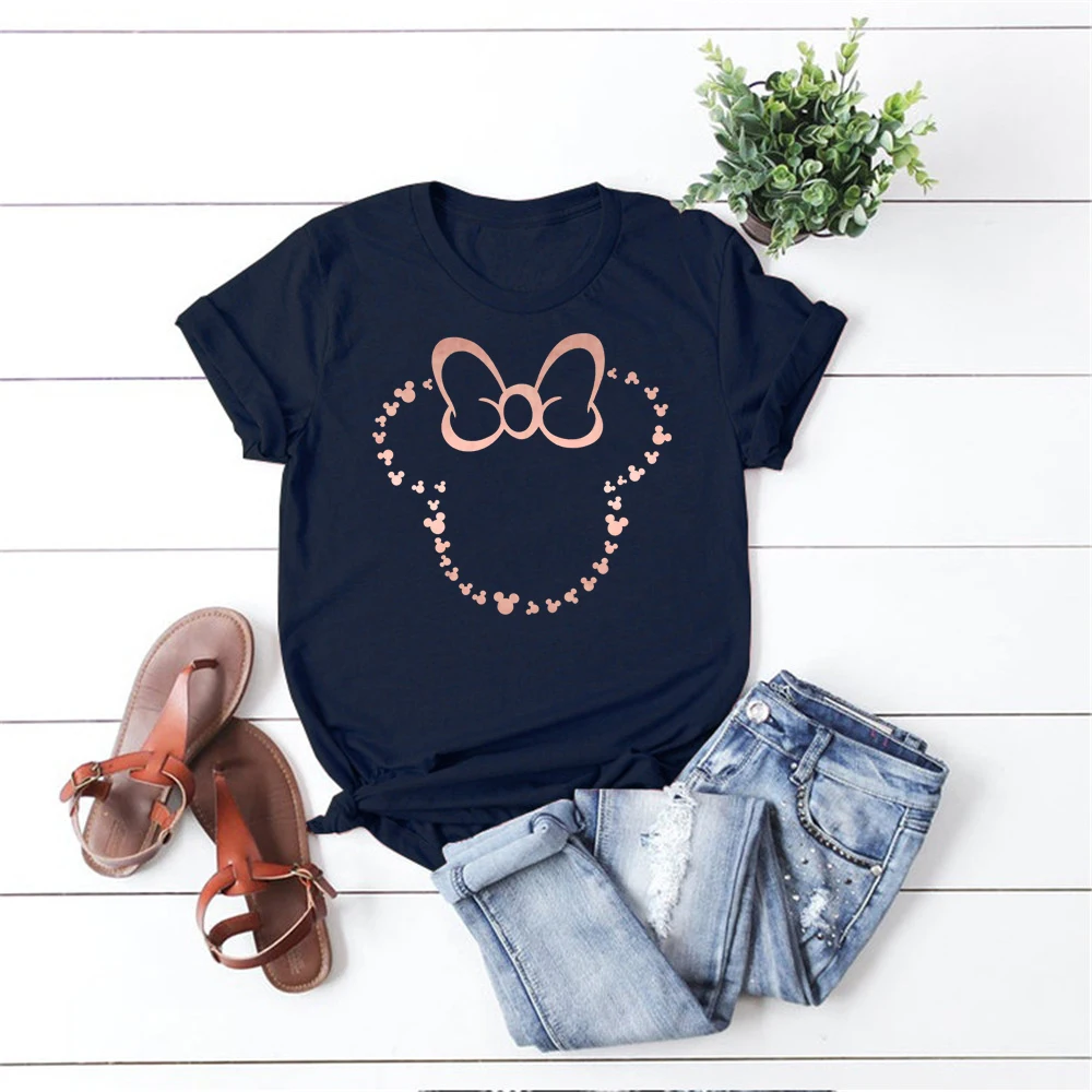 2020 Rose Gold Minnie T-shirt Cute Mouse Minnie Graphic Tee Girls Tumblr Shirt Family Matching Shirts Cute Holiday Tees
