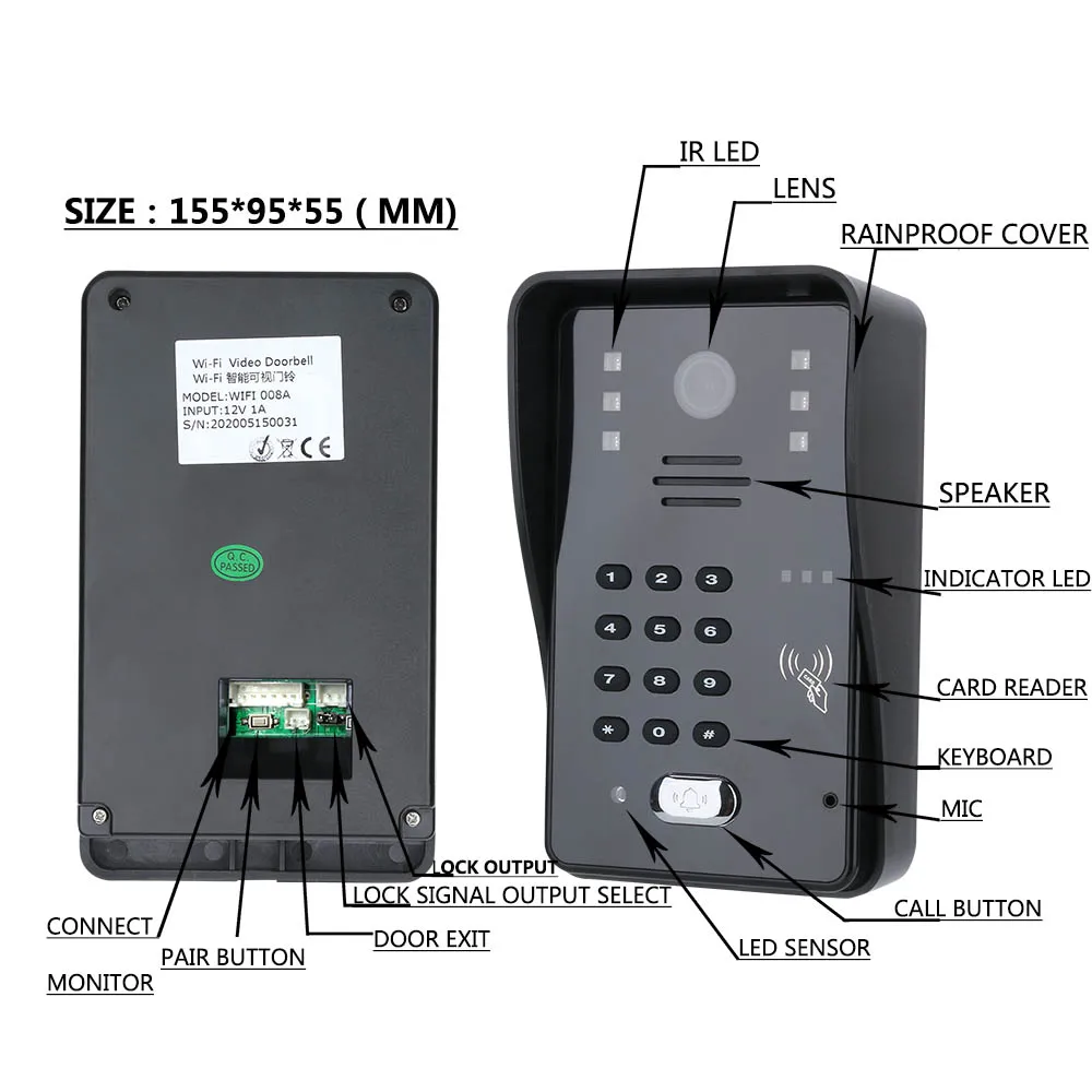 LCD 비디오 문짝 전화 인터콤 초인종 시스템, 전기 스트라이크 잠금 장치, 무선 리모컨 RFID 문짝 액세스 제어, 7 인치