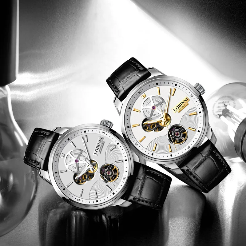 LOBINNI Элитный бренд Мужские автоматические механические часы с сапфировым стеклом Водонепроницаемые часы 50 м с турбийоном Reloj hombres