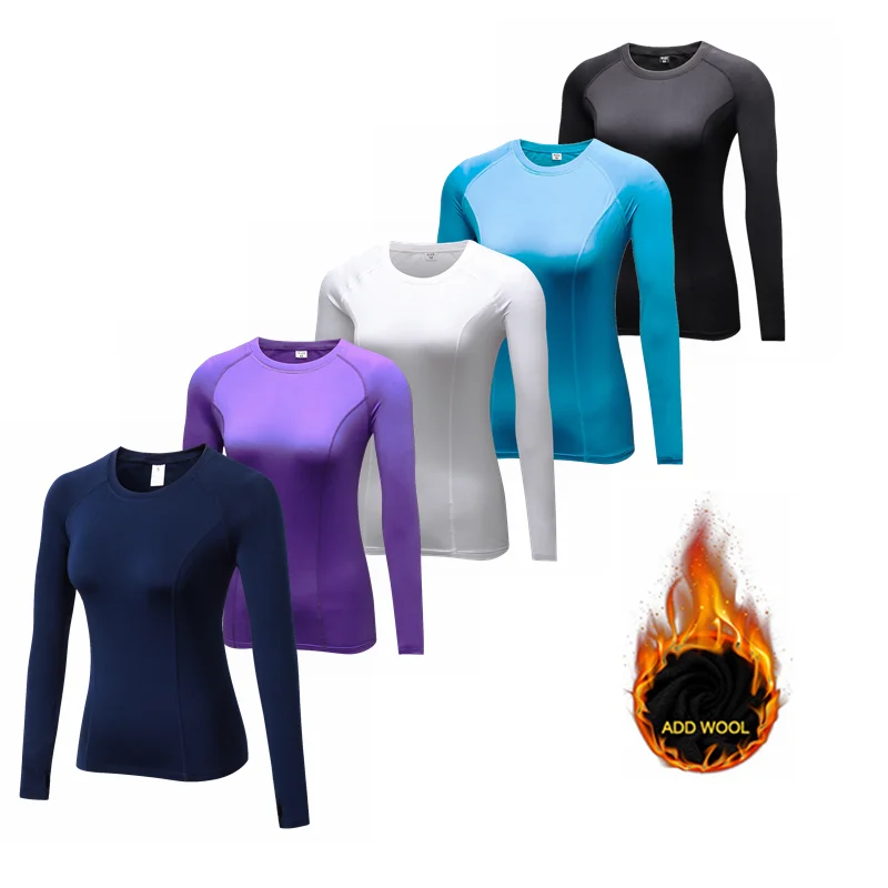 Plus Wool Long Sleeve Yoga Shirts Sport Top Fitness Yoga Top Sports Wear for Women Gym Running T Shirt Femme Thermal Underwear