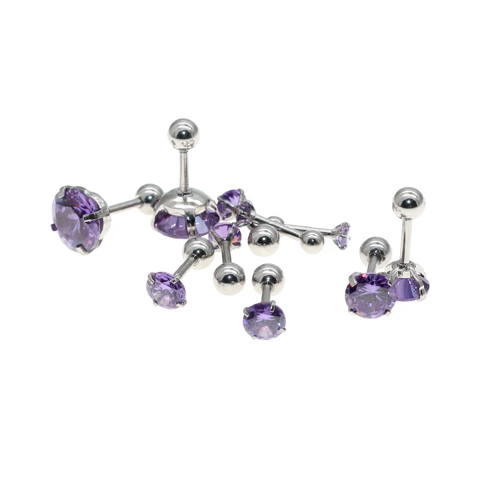 Lila AAA Zirkon Ohrstecker mit Schraubverschluss 316L Edelstahl 1,2x6mm Nadel Hypoallergener Schmuckzubehör – Detail 9