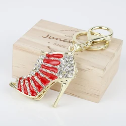 3D High Heel Pendant Keychain Colorful Rhinestone Crystal Decorative Women Shoe Dangle Metal Keyring Charming Gifts