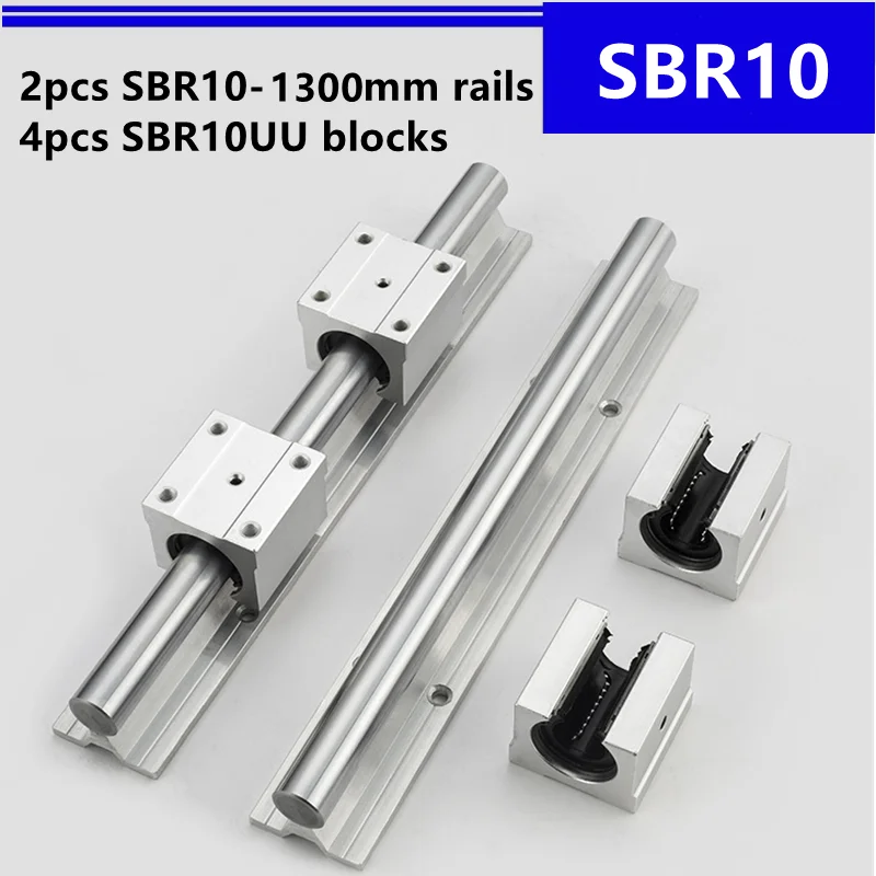 2pcs SBR10 -1300mm Linear Guide Support Rail and 4pcs SBR10UU Linear Blocks for CNC Router Parts