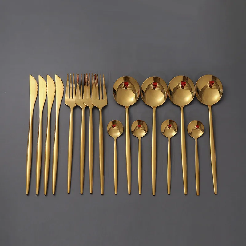 16Pcs/set Gold Cutlery Set 18/10 Stainless Steel Dinner Black Dinnerware Set Knife Fork Spoon Kitchen Tableware Silverware Sets