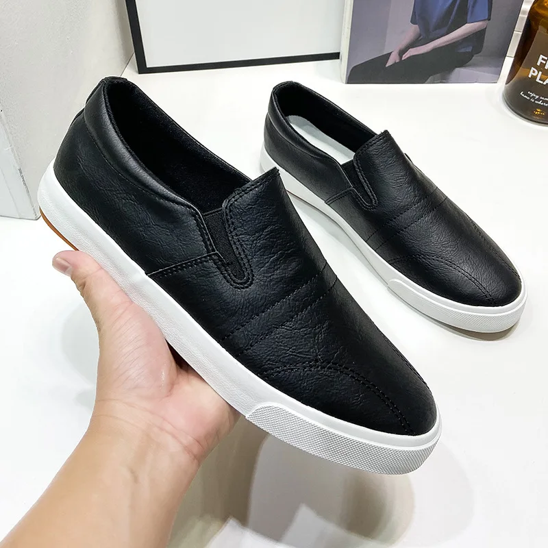 New Leisure Men Pu Leather Flats Shoes Slip On Outdoor Casual Shoes Low Top Lazy Shoes Non Slip Loafers Moccasins For Male