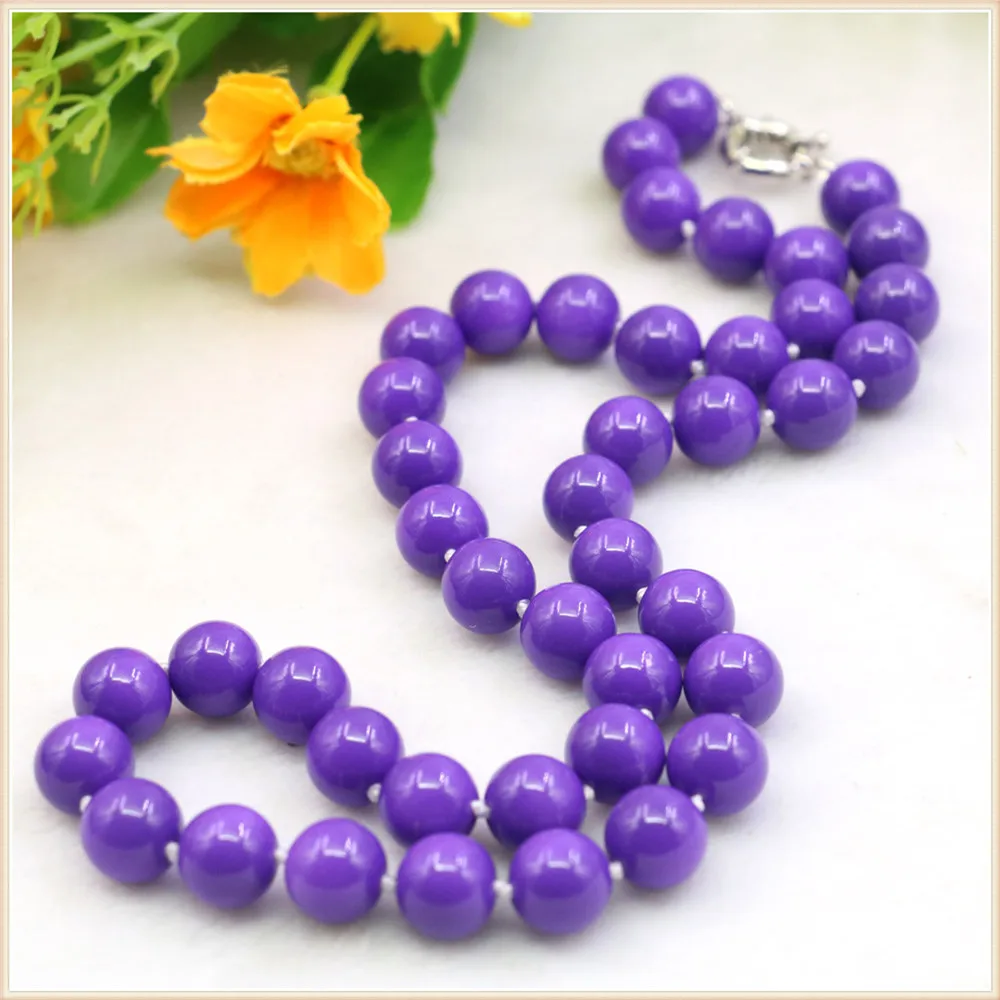 10mm Round Pure Purple Color Glass Pearl Shell Necklace Beads Neckwear Knotted Between Every Bead  Fashion Jewelry Making Design