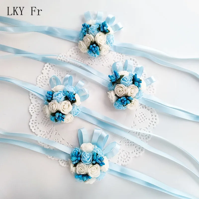 LKY Fr-Espuma Rosas Boutonniere para Casamento, Pulseira dama de honra, Pulseira Nupcial, Irmã, Menina Pulseiras, Festa Prom Decoração, Pulso Corsage