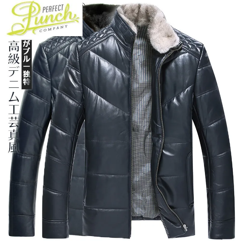 

Jacket Winter Men Clothing Men's Down Jackets Real Mink Fur Collar Genuine Sheepskin Leather Erkekler Ceket LXR1062