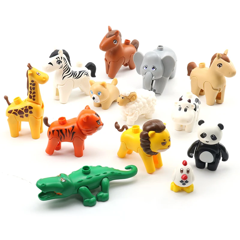 Animals Farm Zoo Construction Bricks The New Crocodile Panda Dinosaur Koala Elephant Accessories Big Building Blocks Kids Toys