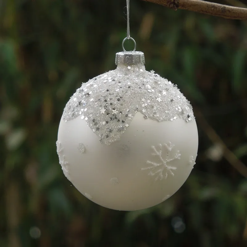 

Free Shipping 4pcs/pack Diameter=8cm Small Size Frosty White Glass Ball Pendant Home Decoration Christmas Tree Hanging Globe