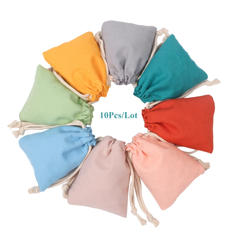 

10Pcs Natural Cotton Canvas Fashion Jewellry Pouches Christmas Gift Packing Bag Eyelashes Makeup Drawstring Sachet Can Do Logo