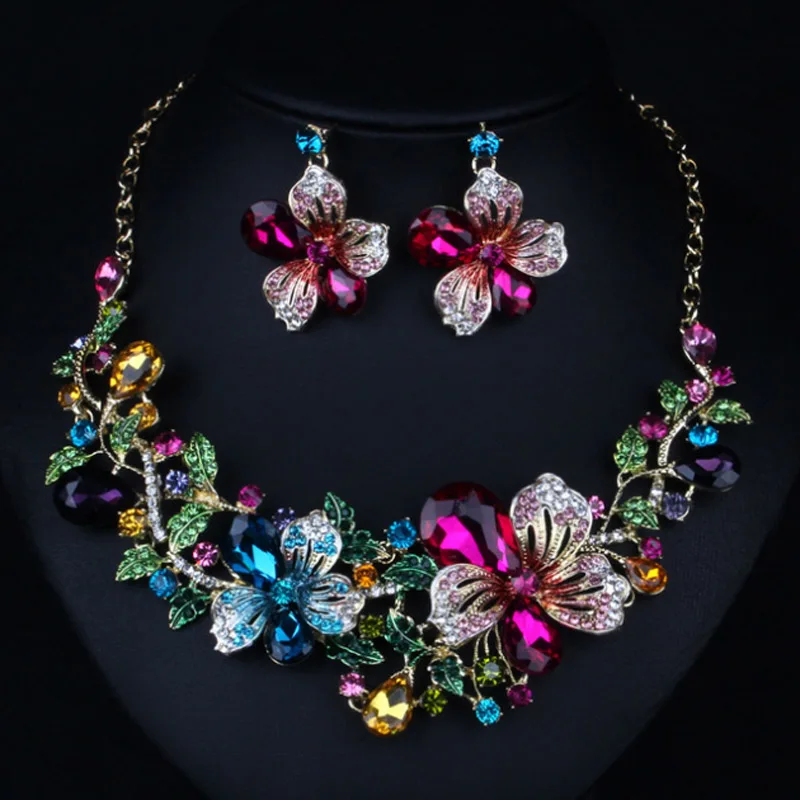 

Zlxgirl jewelry Classice Fashion women's wedding jewelry sets colorful Enamel flower necklace with earring accessory