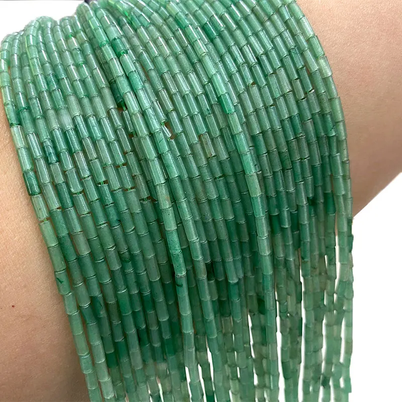 Fine 2*4MM Natural Stone Green Aventurine Cylindrical Shape Round Spacer Beads For Jewelry Making DIY Bracelet Necklace 15''