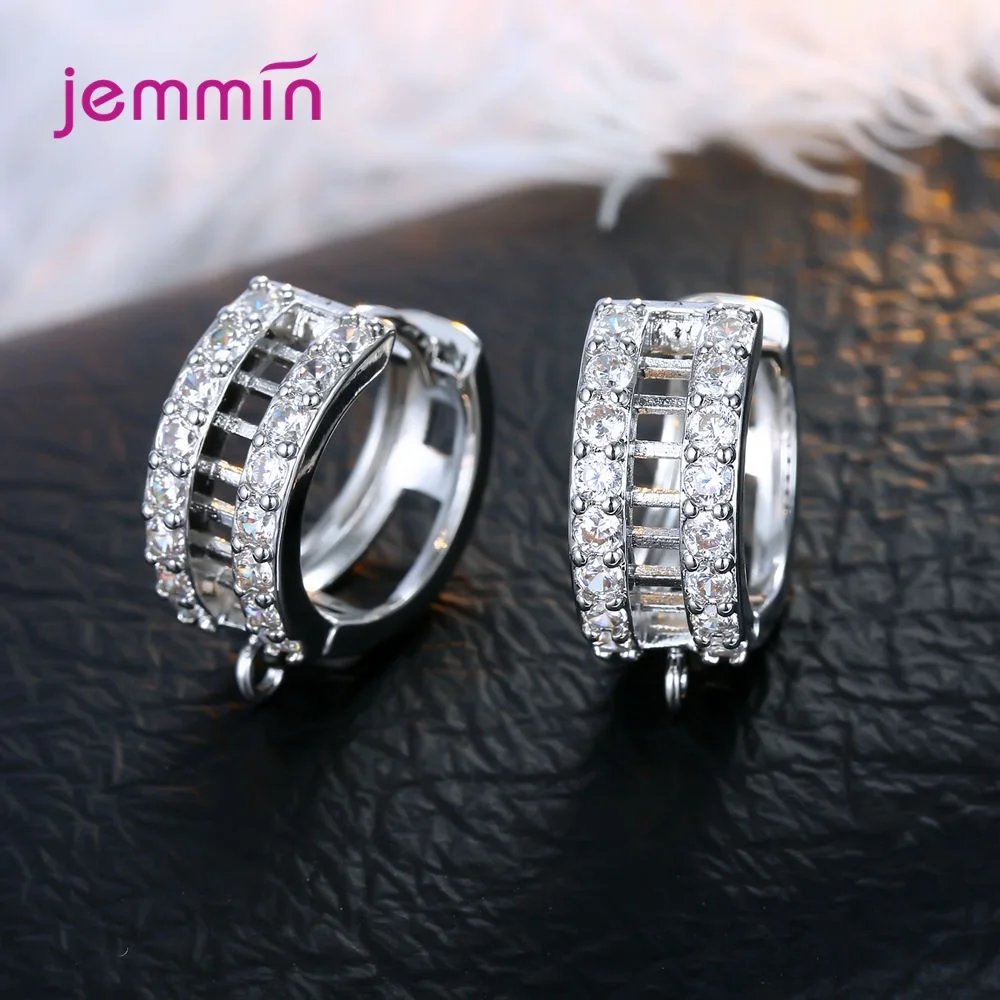 Fashion DIY Earring Findings 100% 925 Silver  with Clear Cubic Zircon Jewelry Component Accessory Huggie Hooks Free Ship