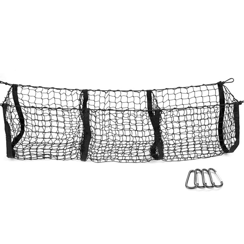 Pocket Trunk Storage Bag Storage Heavy Cargo Net Suitable for Car SUV Pickup Truck Bed Black Mesh Belt 4 Hooks and Loops