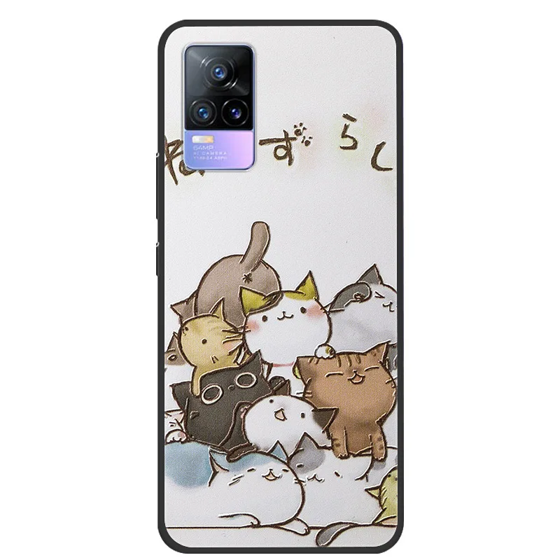 3D Relief Cover For Vivo V21E Case V2061 Black Silicone Coque For Vivo V21E Cases Soft TPU Funda VivoV21E V 21E Phone Cats Print