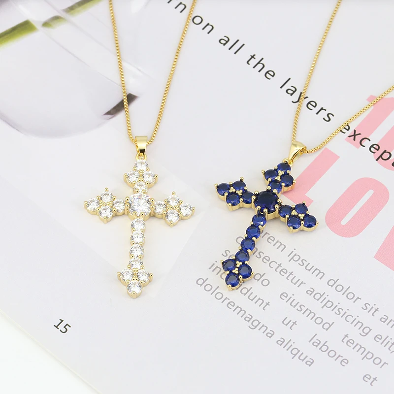 Huitan Cool Cross Necklace for Women Inlaid CZ Stone Hip Hop Style Girl’s Pendant Necklace with Special Box Chain Luxury Jewelry