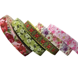 10 jardów 15 mm Lily Sun Flowers Printed Fold Over Elastic DIY Head Wear FOE Ribbon For Girls Bransoletka do szycia Akcesoria do dekoracji