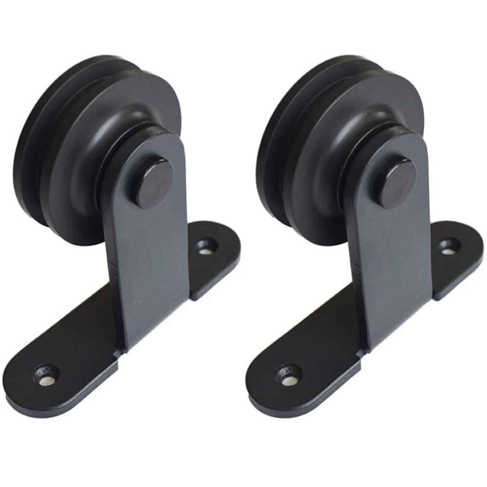 One Pair Black Rustic Carbon Steel and Brushed Stainless Steel Sliding Barn Door Hardware Hanger Roller