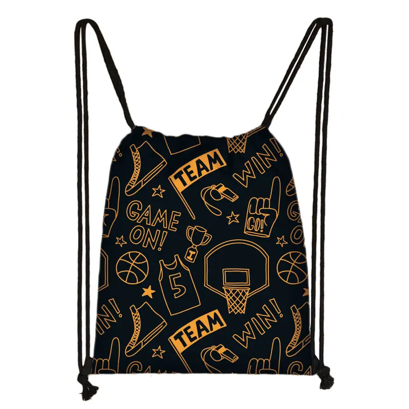 Basketbally Print Backpack Women Men Rucksack Boys Girls Storage Bags for Travel Softball Drawstring Bag Shoes Holder Book Bag