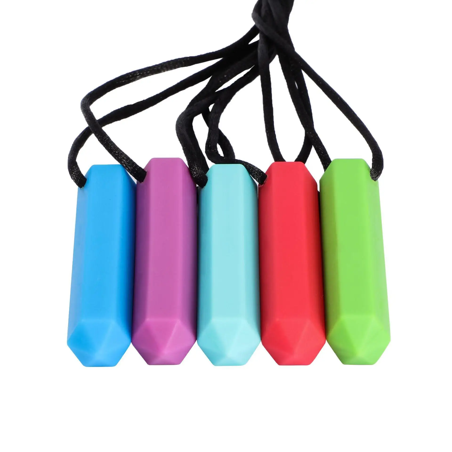 Sensory Crayon Teether Necklace  Best Tools for Autism and Teething Kids Silicone Chewy Toys Chewing Pendant for Boys & Girls