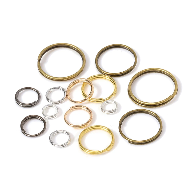 Double Loops Split Rings Conectores para Fazer Jóias, Open Jump Ring, Acessórios DIY, 5mm, 6mm, 7mm, 8mm, 10mm, 12mm, 14mm, 100-200pcs por saco