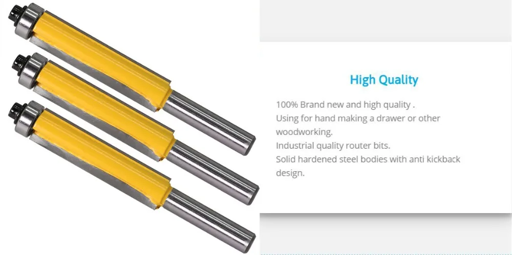 8mm Shank 1/2 Long Straight Router Bit with Bearing for Wood Tungsten Carbide Tipped Milling Cutter Wood Template Pattern Bit