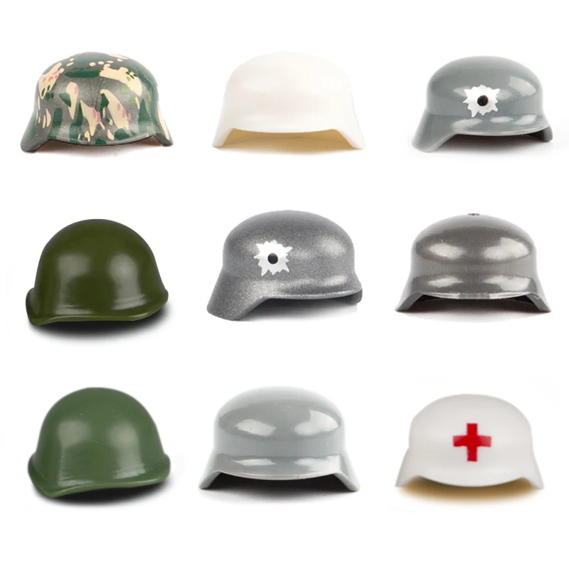 Building Blocks Military Printed Hats WW2 Accessries Army Camo MOC Soldiers Helmet DIY Toys Bricks Police Caps Compatible C065