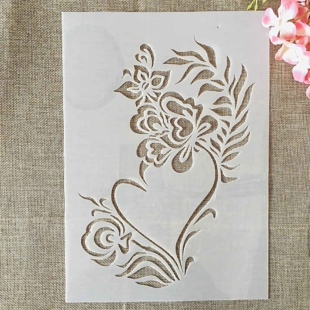 A4 29cm Heart Flower Leaf DIY Layering Stencils Wall Painting Scrapbook Coloring Embossing Album Decorative Template