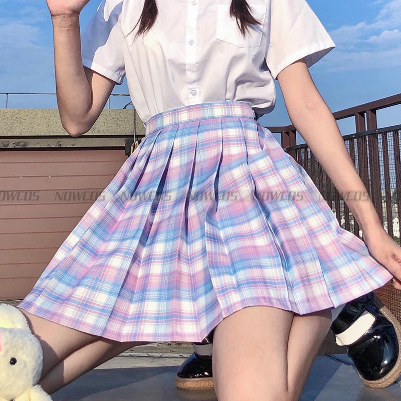 [Glass sugar] Girl's Summer High Waist Pleated Skirts Plaid Skirts Short Women Dress For JK School Uniform Students Clothes