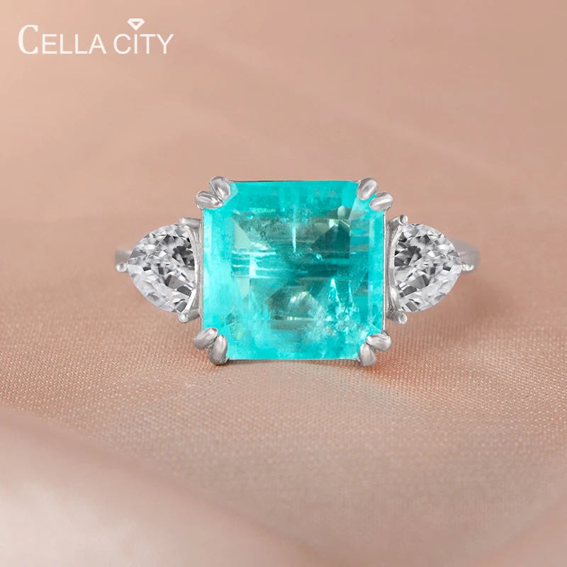 Cellacity 100% 925 Sterling Silver Ring Paraiba Tourmaline  Gemstone For Women High Carbon Diamond Wedding Party Fine Jewelry