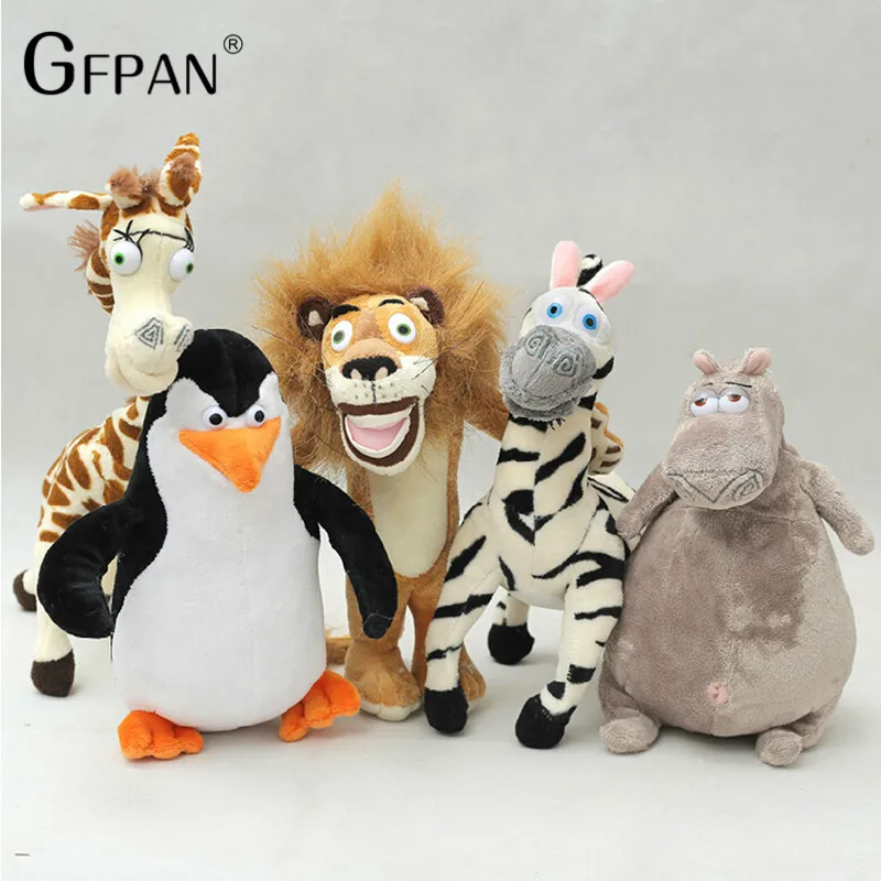 5pcs/set Hot Sale Wholesale Madagascar Plush Toys Lion Zebra Giraffe Monkey Penguin Hippo Children Party Gifts For Kids Baby