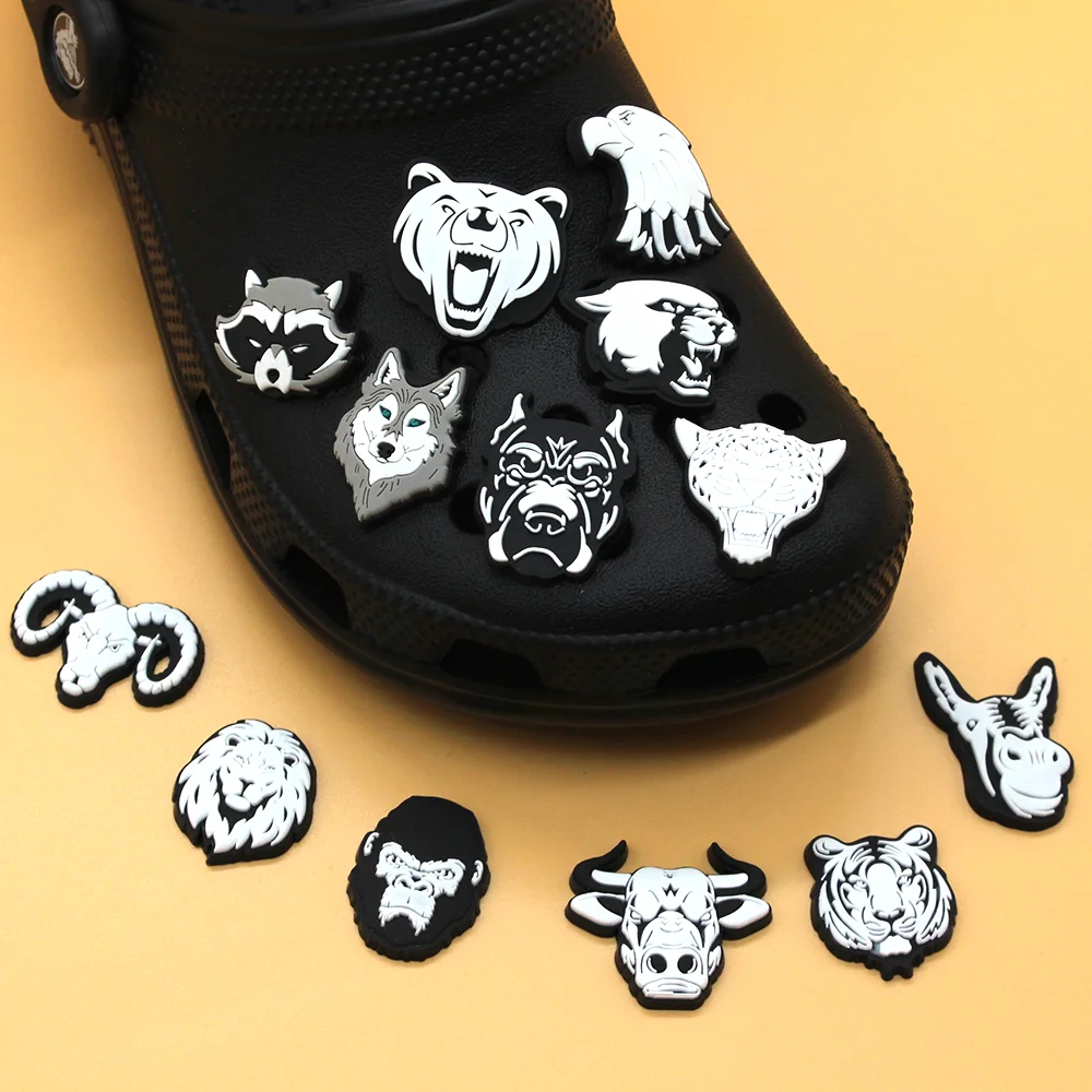 New 1pcs for Handsome animal avatar shoes charms DIY Black and white Accessories shoe buckle Decoration men kids gifts