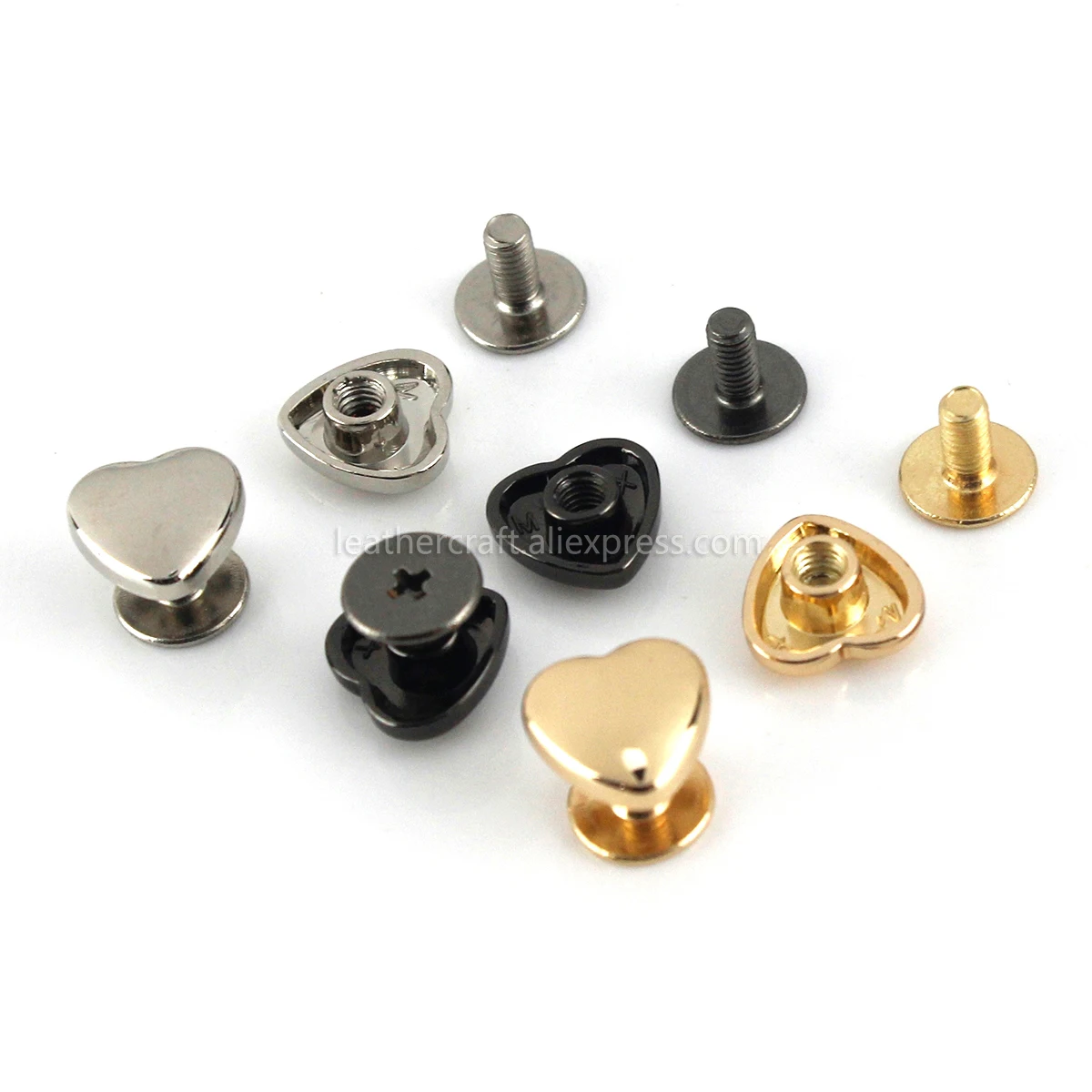 10pcs Heart Shape Metal Screw Back Rivets for Leather Studs Nail Garment Leather Craft Belt Wallet Bag Decoration Hardware 10mm