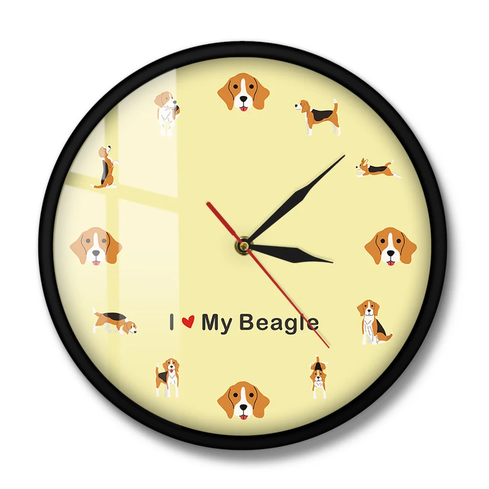 I Love My Beagle Cartoon Wall Clock English Beagle Puppy Dog Wall Art Silent Quartz Clock Wall Watch Beagle Mom Pet Lover Gift