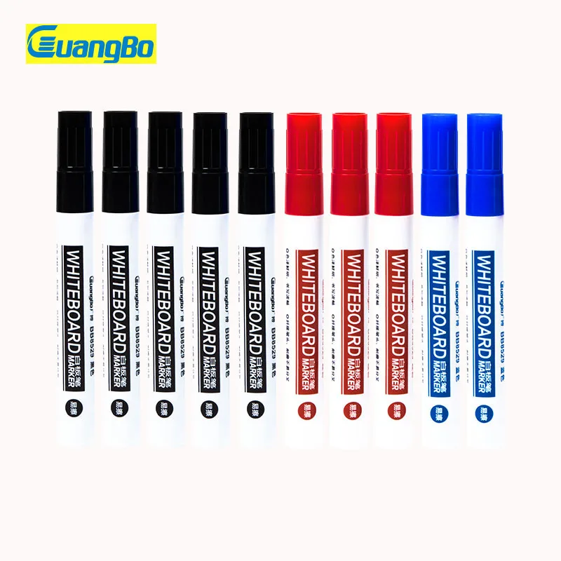 Guangbo 10Pcs/Lot Whiteboard Markers Black/Blue/Red Refill Ink Pen Set For School Supplies Children's Drawing Pen Escola Office