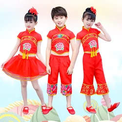 Children's Yangko dance Chinese costume  Chinese dream girl child dance costume Chinese red performance costume dance costume