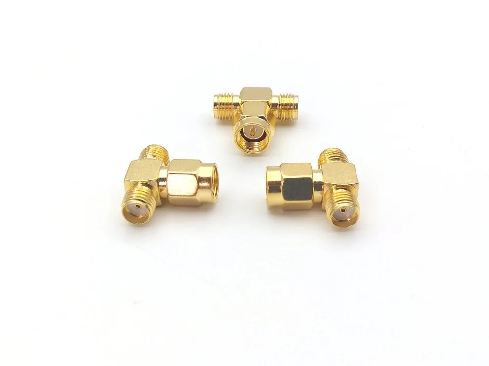 

Gold RP-SMA female plug to two RP-SMA male jack T RF adapter 3 way