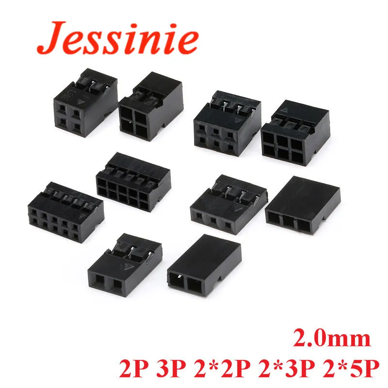 20pcs Dupont Head 2.0mm 2P 3P 2*2P 2*3P 2*5P Dupont Plastic Shell Pin Head Connector Jumper Wire Cable Housing Plug Female