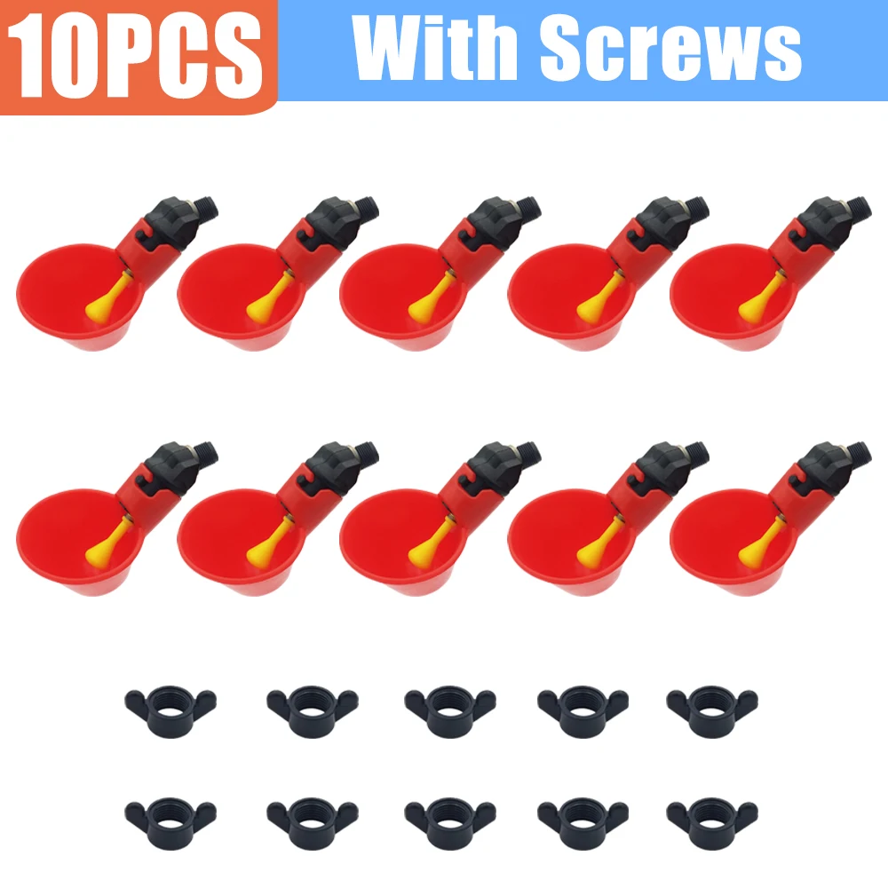 

10PCS Automatic Chicken Drinker Water Cup Quail Hanging Nipple Drinking Bowls Bird Coop Feed Drinker Cups for Backyard Poultry