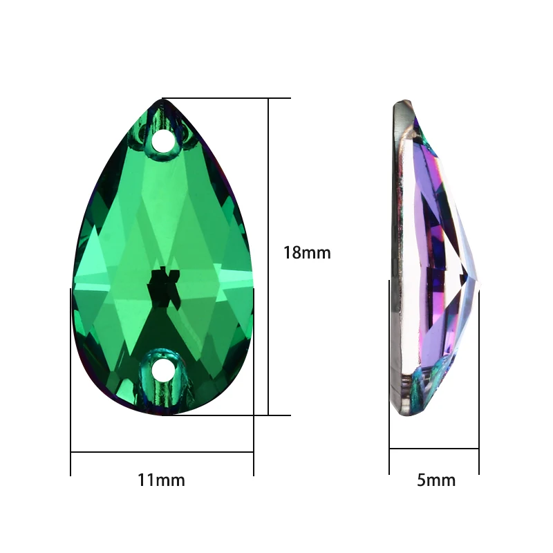 Sphinx Green K9 Glass Strass Crystal Sew on Rhinestones for Clothing Crafts Tear Drop Stones Flat Back Buttons Sew on Bags Dress