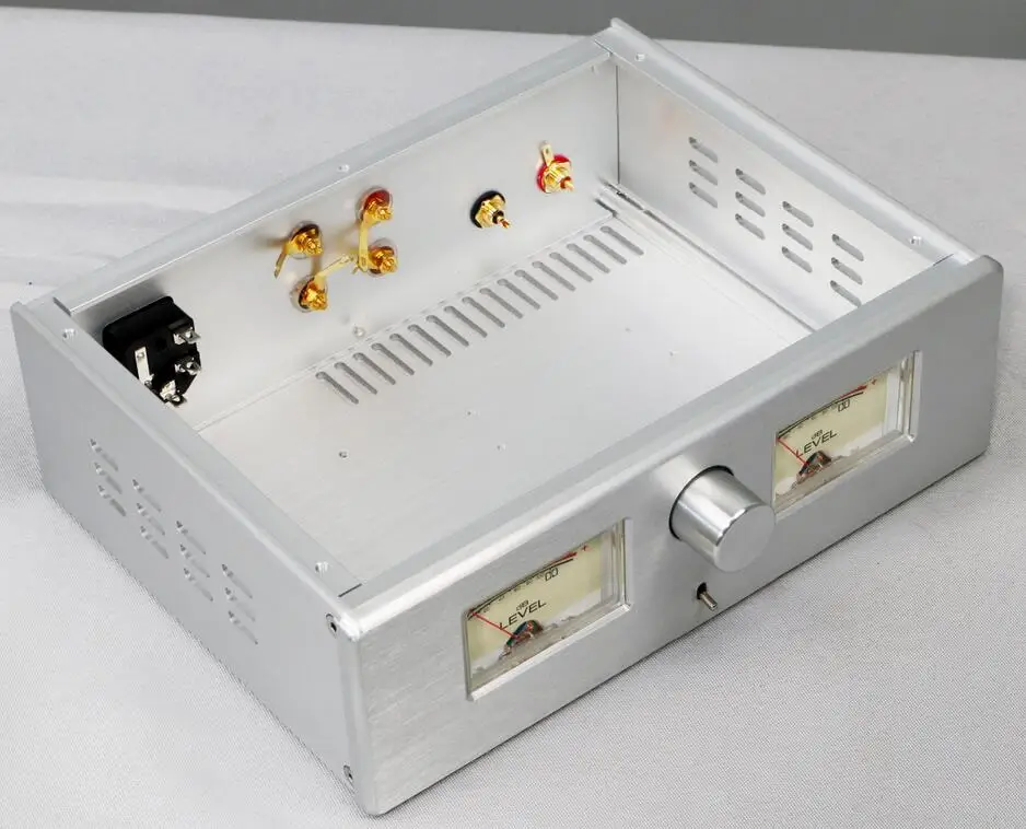 

260 mm *93mm*82mm Silver All Aluminum amplifier DIY chassis with double VU meter RCA terminals 2608