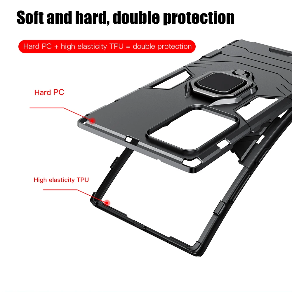 KEYSION Shockproof Case for Samsung Note 20 20 Ultra 10 Lite Ring Stand Phone Back Cover for Galaxy S22 Ultra 5G S21 FE S20+ S10