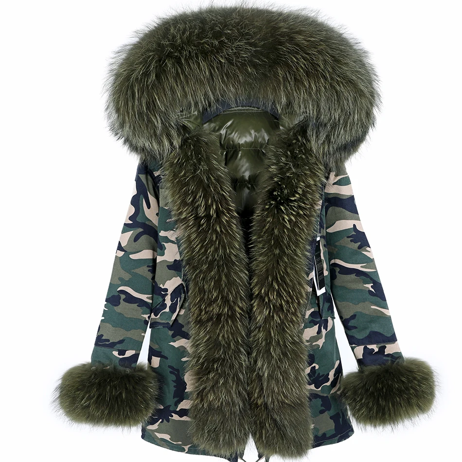 MaoMaoKong natural real raccoon fur coat jacket real raccoon fur leader hooded coat short parka long camouflage winter jacket