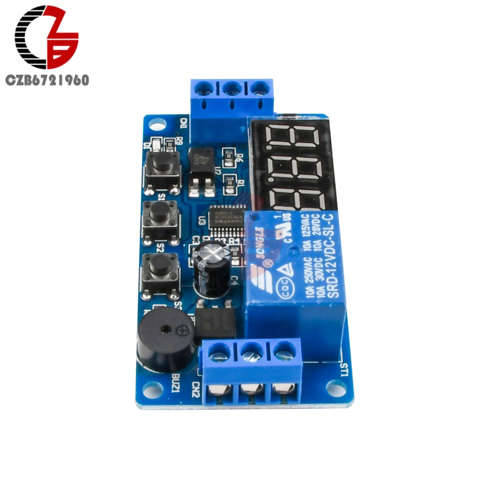 Digital LED Display Time Delay Relay Module Board DC 12V Control Timer Switch Trigger Cycle Module Car Buzzer PLC Automation