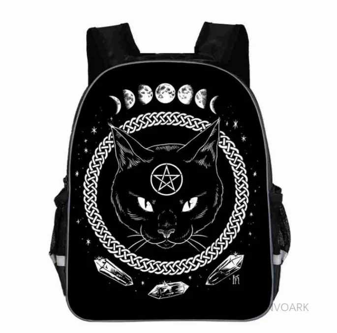 Mochila de gato negro para niños y niñas, morral escolar informal de fase lunar gótica de animales, Bolsa de regalo para adolescentes, novedad