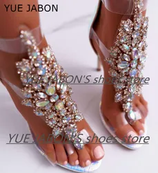 Sexy PVC Transparent Gladiator Sandal Boots Woman Open Toe T-strap Rhinestone Diamond Shoes High Heel Shoes Women Colorful Boots