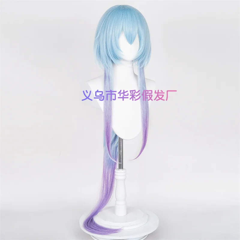 Jogo arknights mizuki peruca cosplay luz azul roxo gradiente longo resistente ao calor cabelo sintético festa de halloween